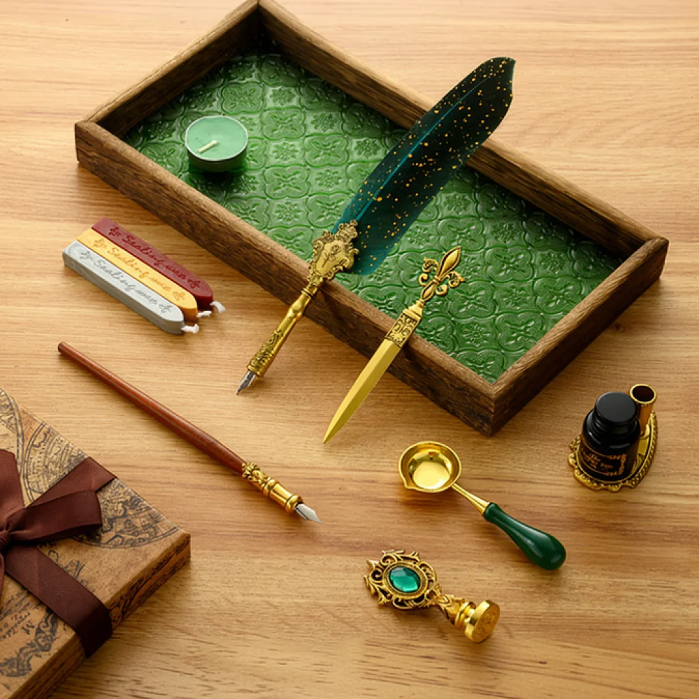 Classic Feather Pen Stationery Gift Box Antique Calligraphy Dip Ink Quill Set Creative Vintage Writing Tool Supplies