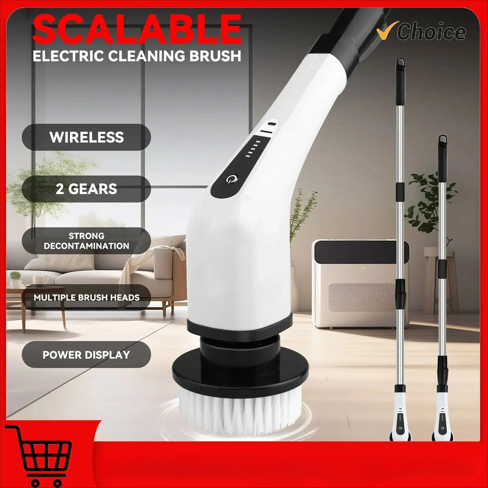 

Electric Scrubber with 1000mAh Battery 25W Smart Low Noise Brush Handheld Rechargeable Cordless Scrubber for Bathroom