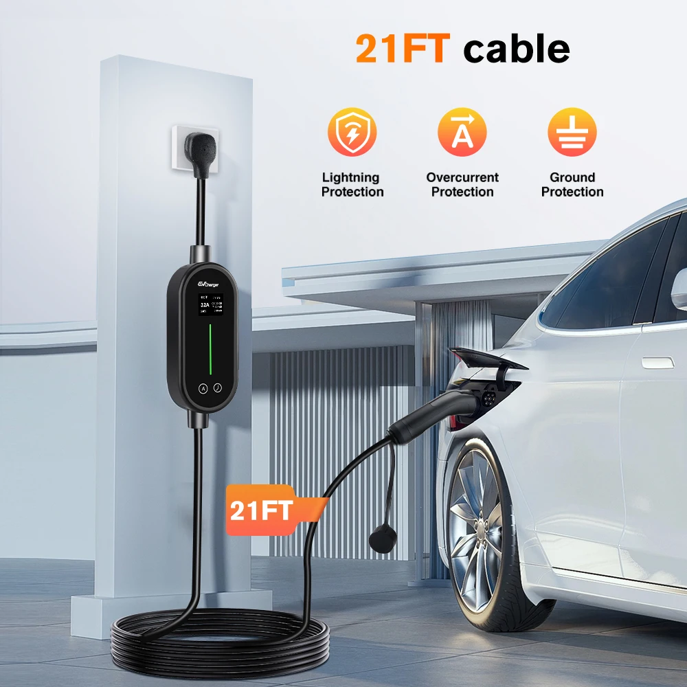 Junsun EV Charger Portable Level 1/2, 20FT Cable Electric Vehicle Charging Cable with NEMA 14-50P & 5-15P Plug, NACS Connector Compatible with Tesla Model X/Y/3/S, Adjustable Current Smart Car Charger for Home and Travel Use
