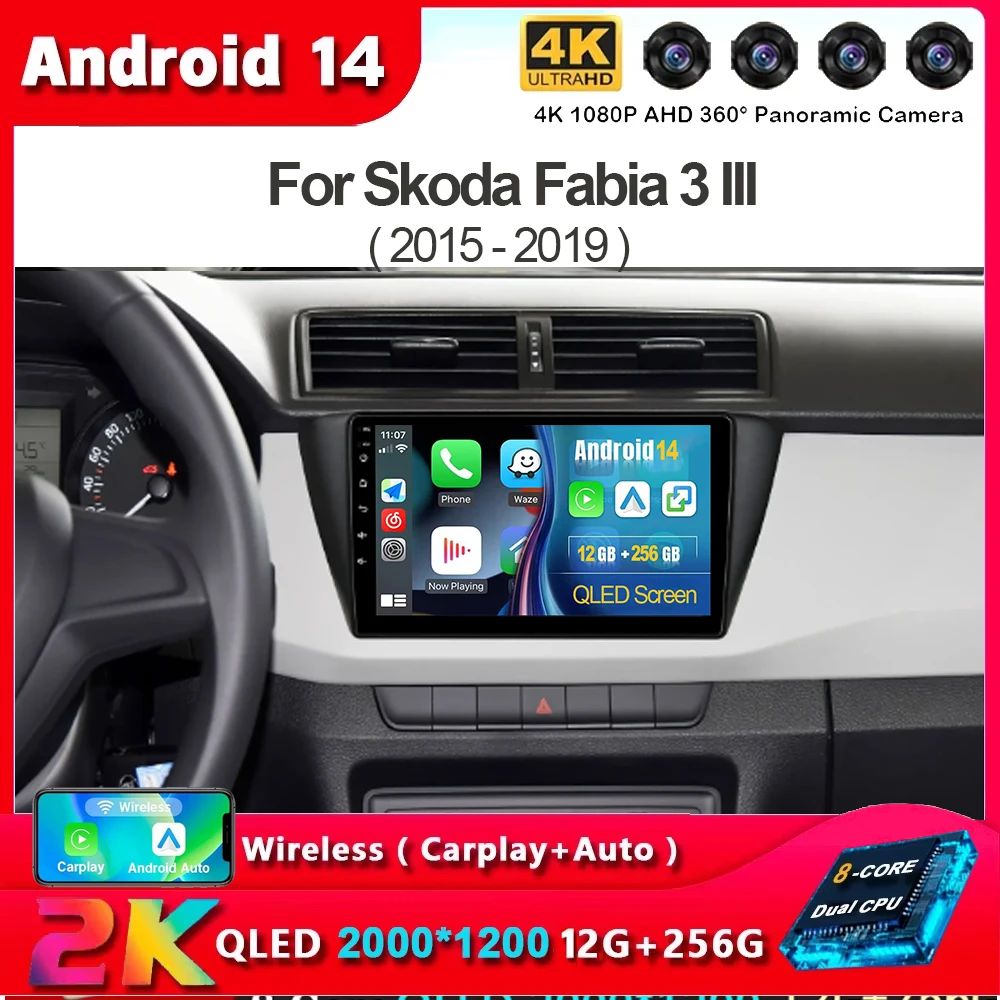 

9-дюймовый автомобильный радиоприемник Android 14 мультимедиа для Skoda Fabia 3 III 2015 2016 2017 2018 2019 Carplay 4G Wi-Fi GPS RDS DVD авторадио стерео