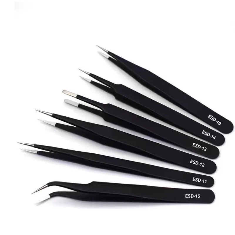 Precision Tweezers Set ESD Anti-Static Stainless Steel Tweezers Repair Tools for Electronics Repair Soldering Craft Tools