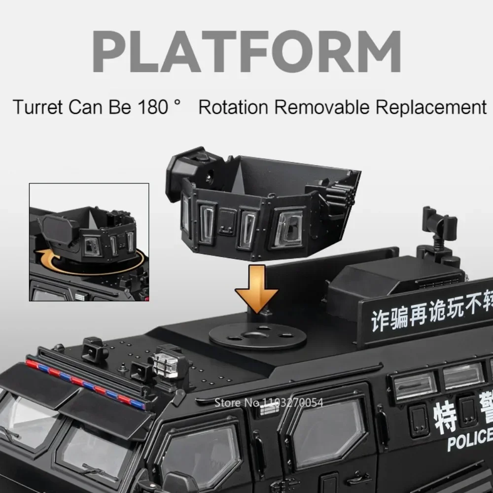 Coche de policía con dientes de espada para niños, modelo de juguete de aleación fundido a presión, vehículos a prueba de explosiones, puerta abierta, sonido, luz, juguetes para tirar hacia atrás, 1/24
