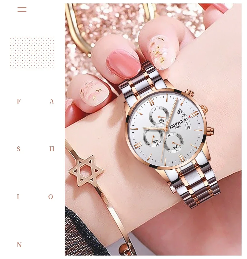 

NIBOSI Lady Watches Quartz Waterproof Watch Ladies Female Wristwatch Lady Chronograph Girl Gold Watch Clock Relogio Feminino