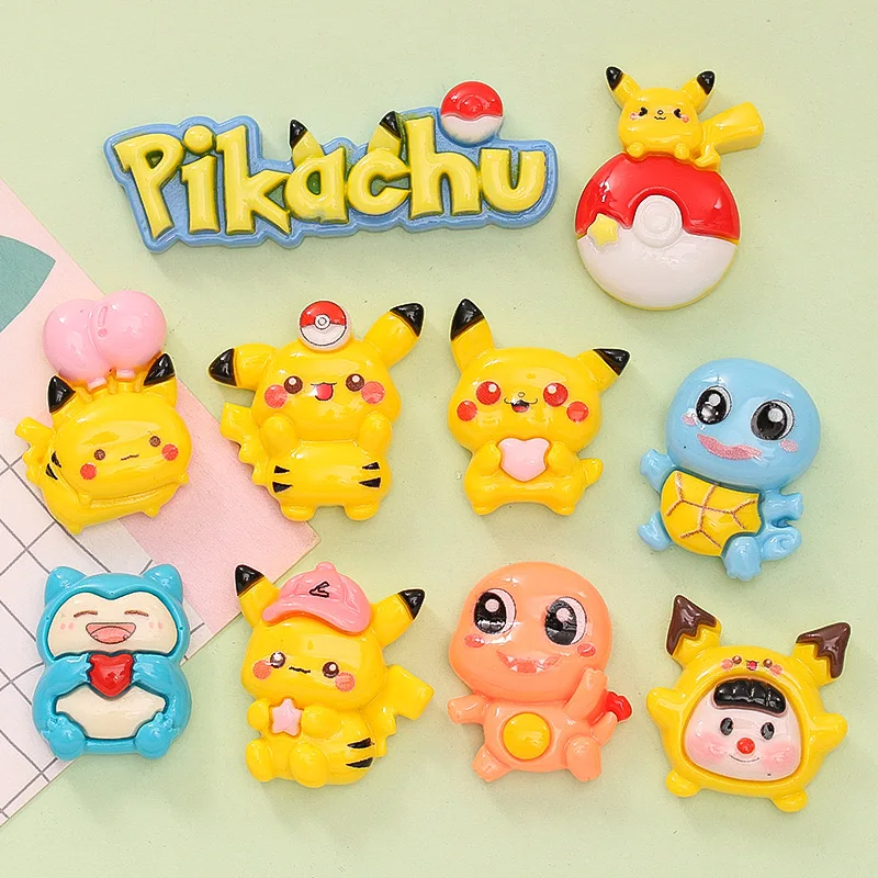 10 buah Cute Cartoon Pikachu Word Plate Diy Hewan Buku Tempel Resin perhiasan jepit rambut aksesoris menghias