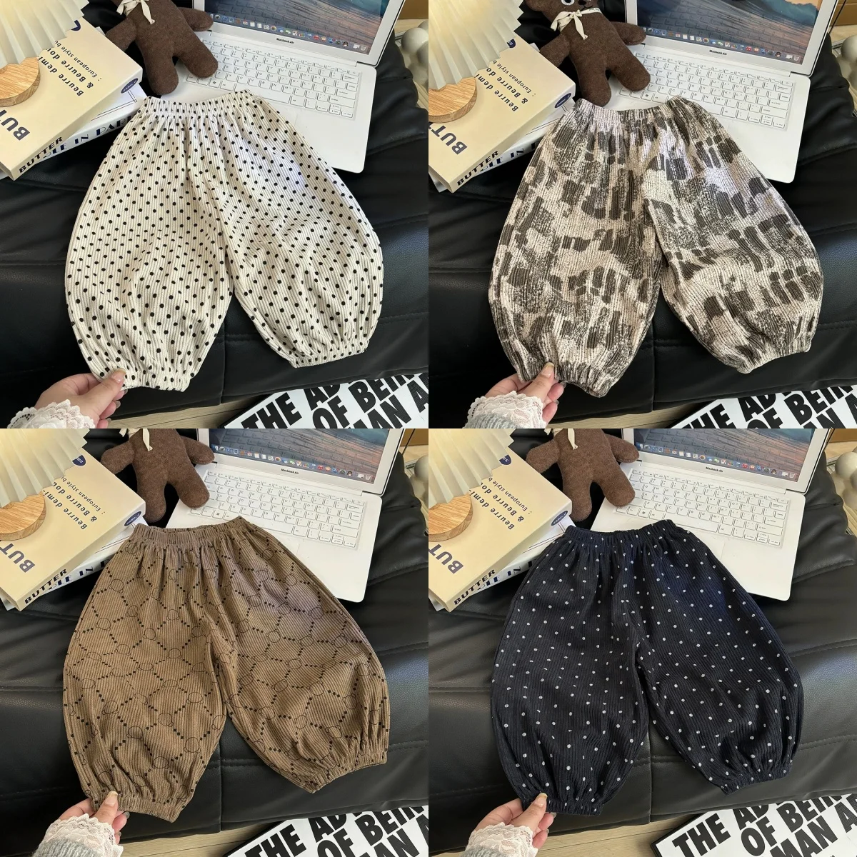 

Kids Corduroy Balloon Pants, Toddler Boys Girls Printed Baggy Trousers, Children's Waist Casual Harem Pants for Autumn Winter