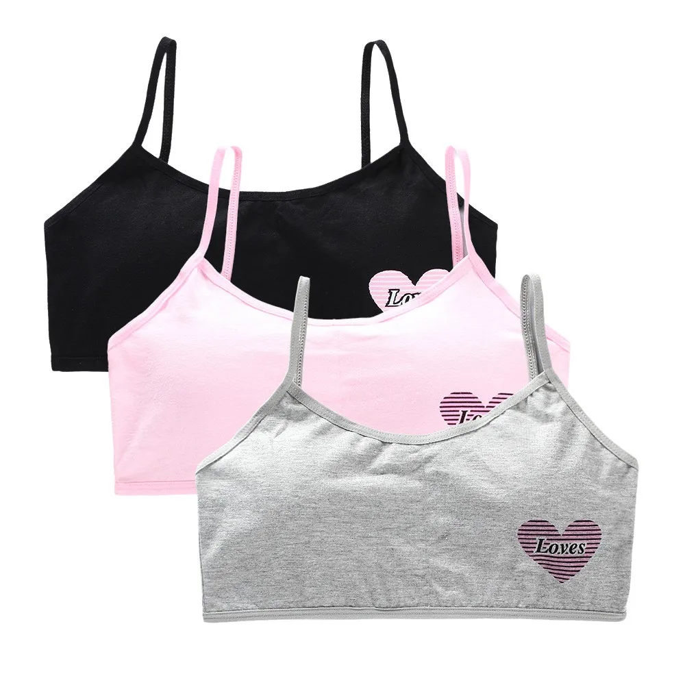 3pcs/Lot Teenage Girls Trainging Bras Children Breast Care Girl Bra Hipster Letters Love Print Teens Underwear Summer Kids Vests