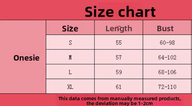 Product size guide in English