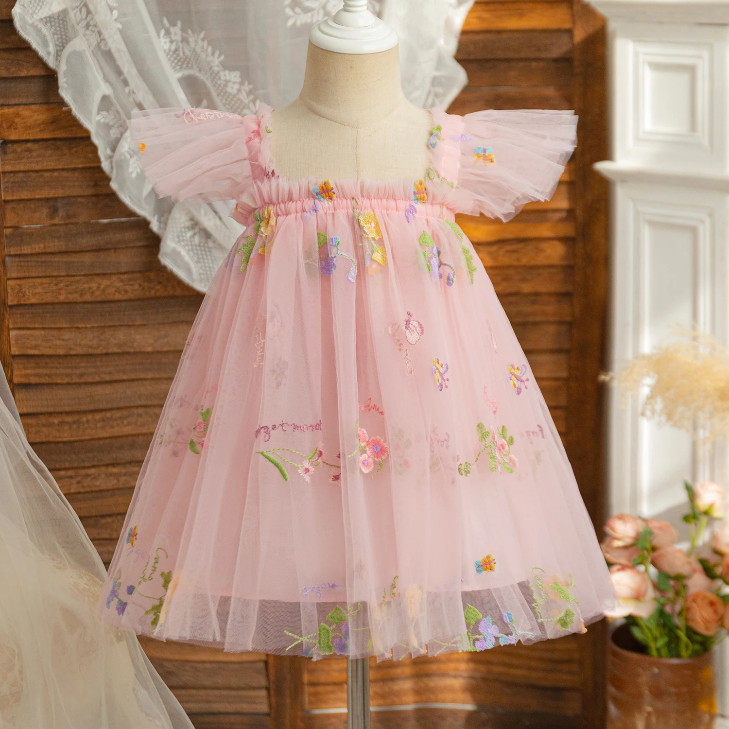 Toddler Girl Princess Dress Baby Flower Tulle Costume Kids New Summer Sleeveless Casual Dresses Newborn Birthday Party Clothes