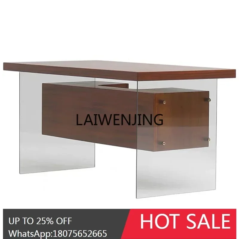 

MJY Chinese antique desk glass table legs retro walnut color desk wabi sabi