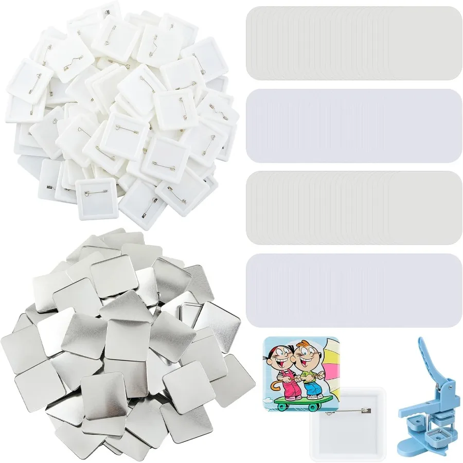 

100 комплектов 2 x 2 дюйма, принадлежности для изготовления квадратных булавок для изготовления квадратных пуговиц, детали для значков «сделай сам», сменный блок, прозрачный