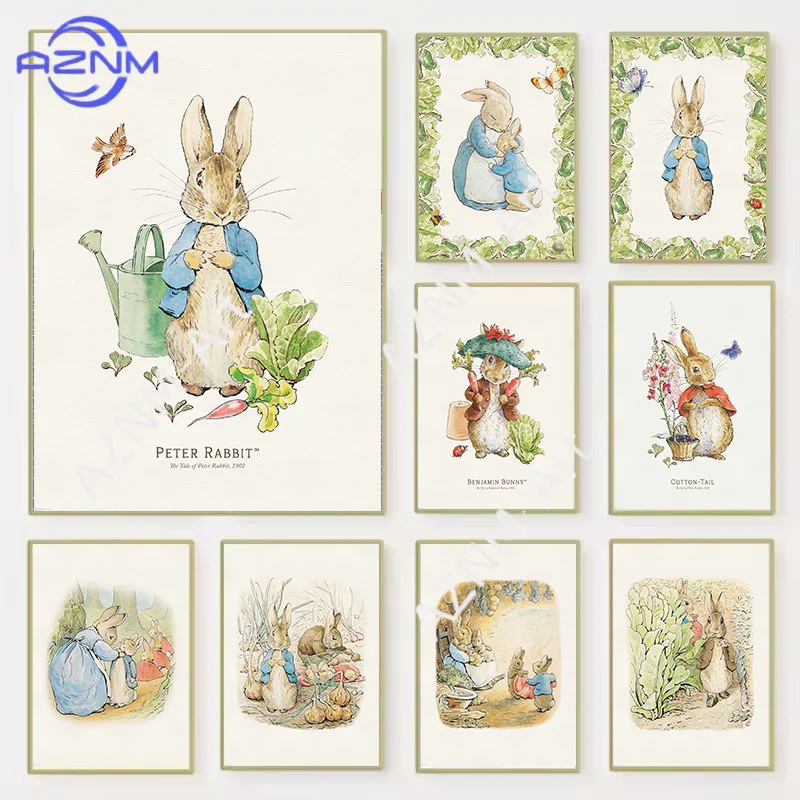 Vintage Boho Hasen-Inspiriertes Kunstposter Babyzimmer Schlafzimmer Kinderzimmer Feldtier Dekorative Leinwandmalerei Wohndekoration