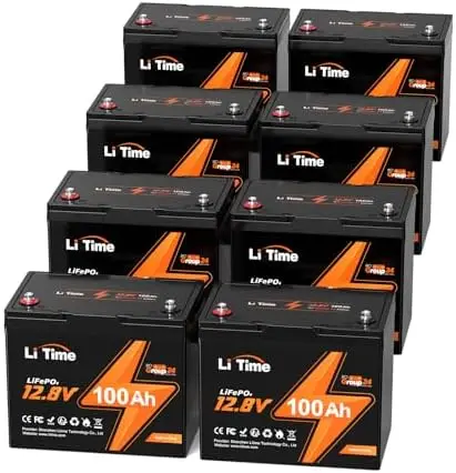 8 Pack 12V 100Ah RV Lithium Battery,Group 24 Rechargeable LiFePO4 Battery with Up to 15000 Cycles, 1.28kWh and Higher Energy Den