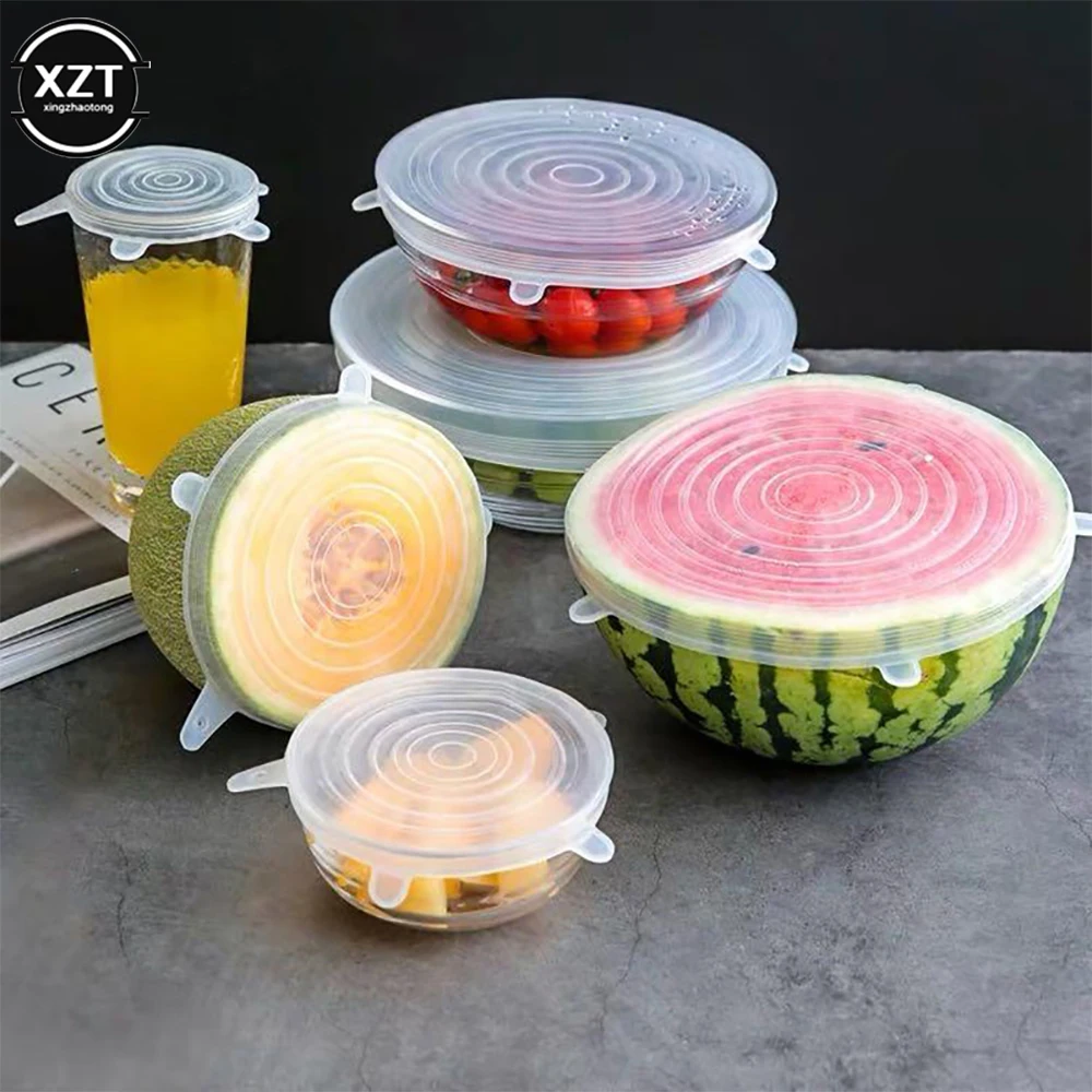 

6Pcs/Set Universal Food Silicone Cover Cap Sealed Refrigerator Fresh-Keeping Multi-Functional Reusable Stretch Lids Kitchen Tool