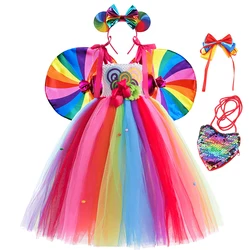 Girls Candy Dress Children Rainbow Lollipop Tulle Tutu Kids Holiday Stage Performace Costume Christmas New Year Princess Frocks