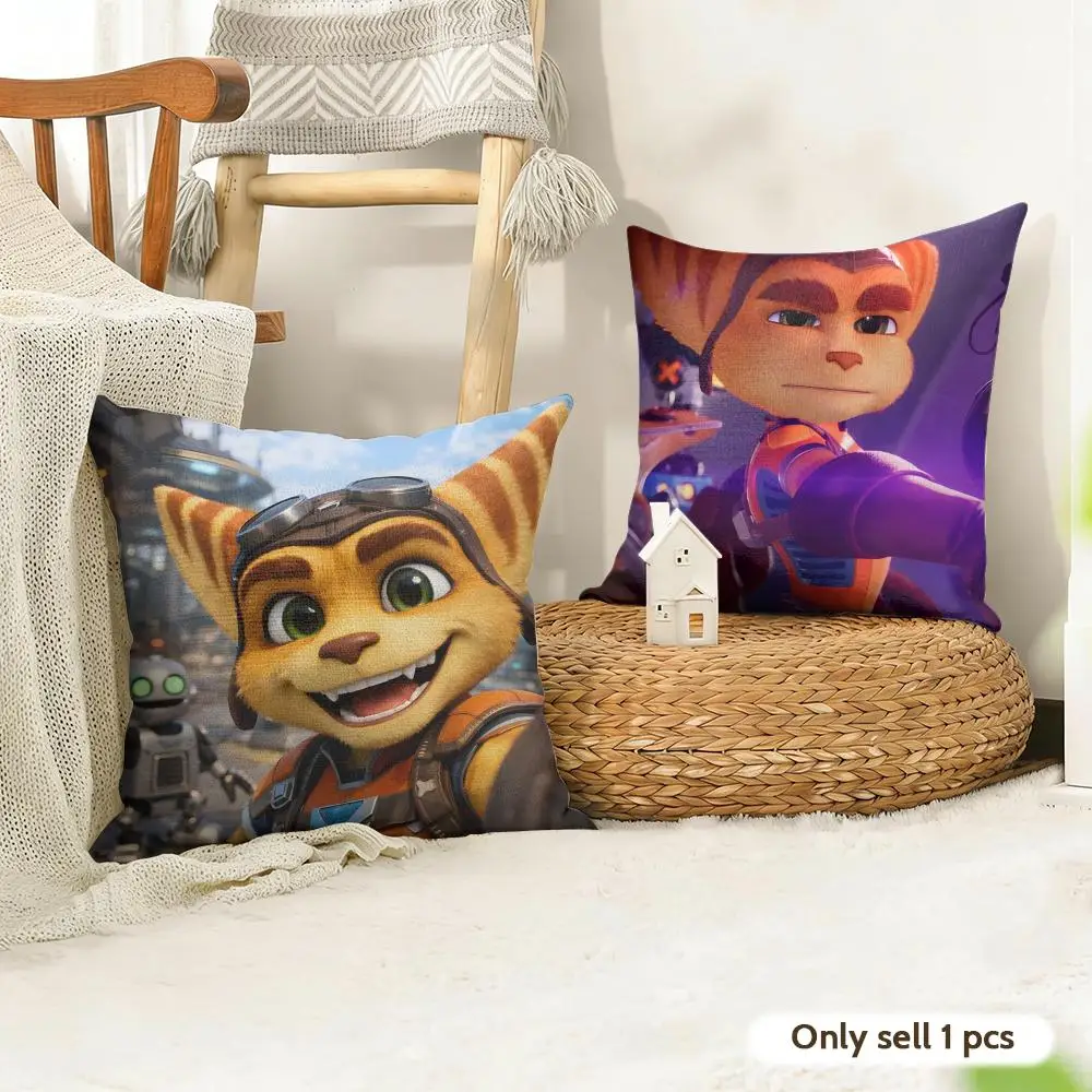 Cartoon R-Ratchet N C-Clank Cushion Cover Organic Linen Square Pillow Case Durable Non-Allergenic And Kind To Skin