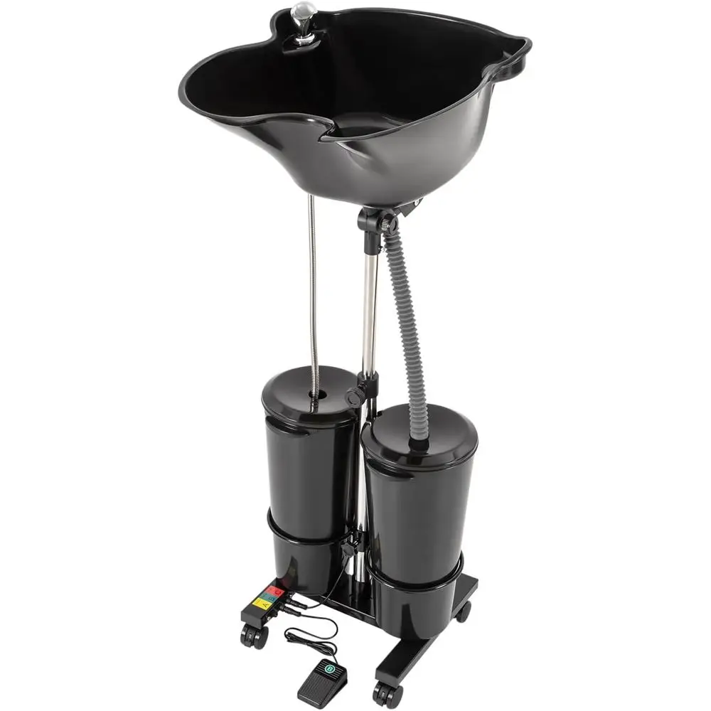 Adjustable Height Dual-Bucket Portable Shampoo Bowl with Electric Pump for Hair Washing at Home or Barbershops
