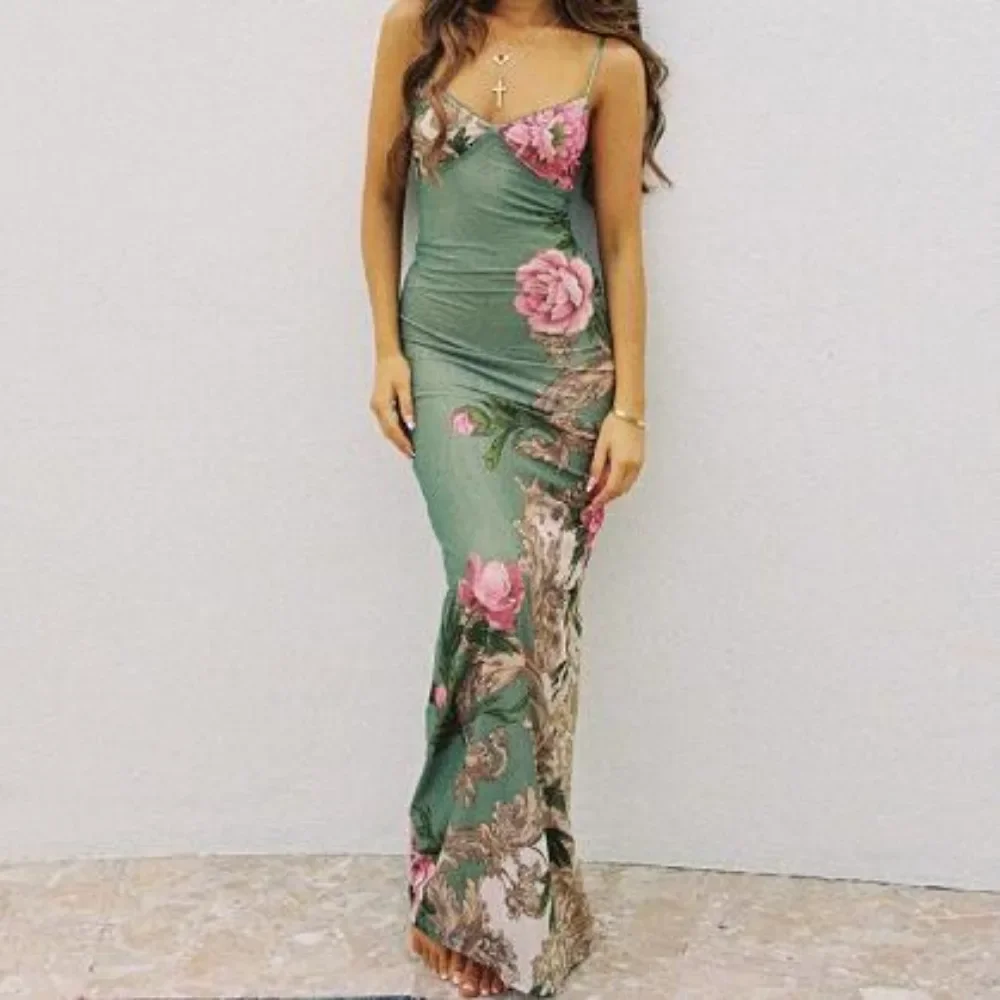 Sweet Print Slim bohemian Slip Dress Chic Elegant Vestidos Vintage Summer sleeveless Women Vacation Fashion Beach Dresses