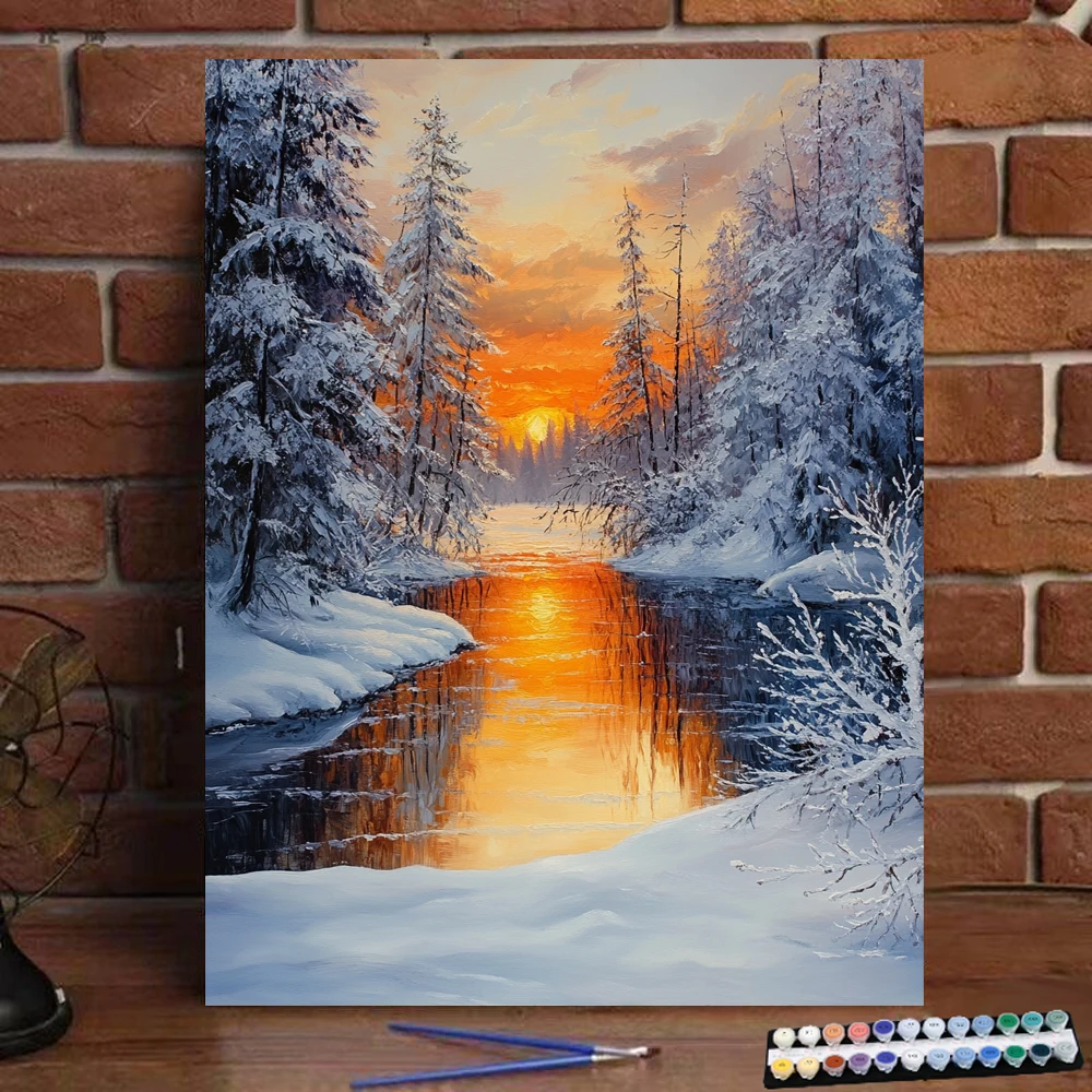 

Картина по номерам Наборы солнца в западе зимой Цифровая картина ручной работы для взрослых и детей Подарочное украшение стены D