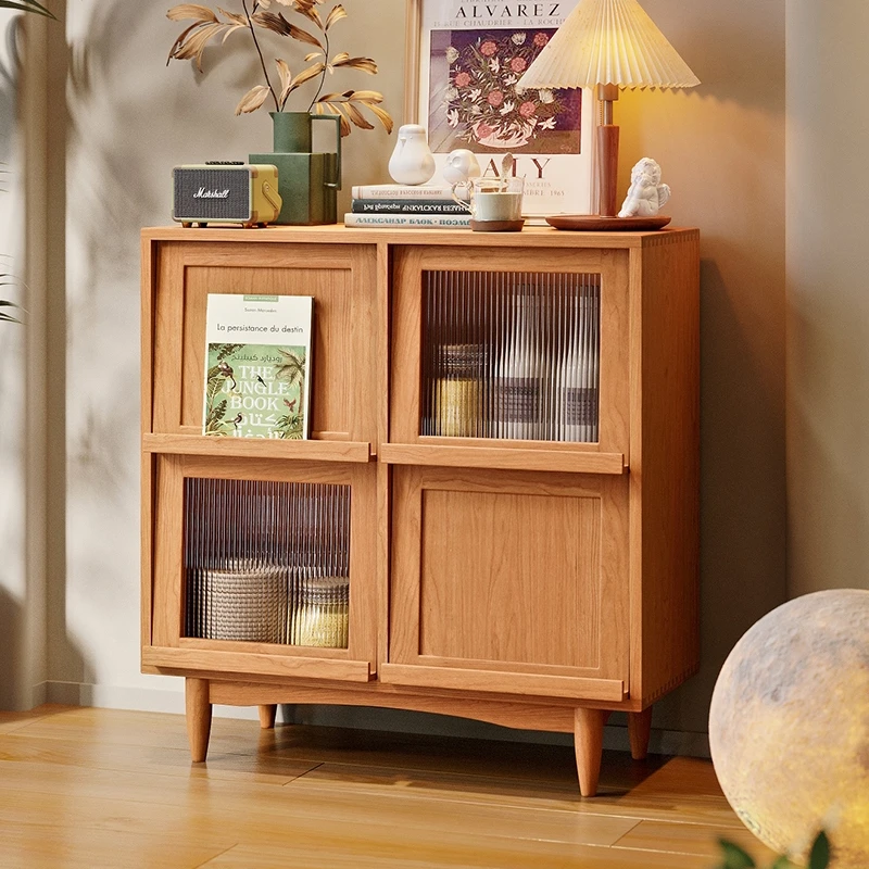 

Yhl Single Solid Wood Bookcase Simple Magazine Cabinet Cherrywood Locker Retro Floor Cabinet Antique Style