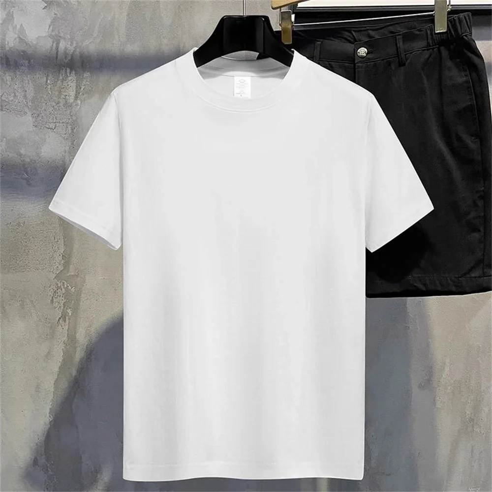 Men Cotton T-Shirt Summer Tops Solid Color Blank Tshirts O-Neck Round Collar Short-Sleeve Couple White Clothes High Quality