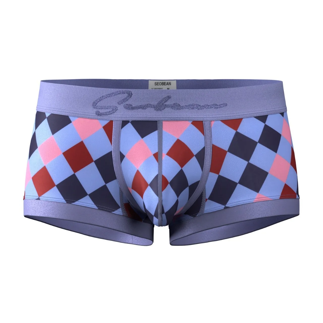 SEOBEAN Men's Underwear U-Shaped Scrotum Pocket Stylish Diamond Check Pattern Men Boxer Briefs Comfortable Breathable Underwear