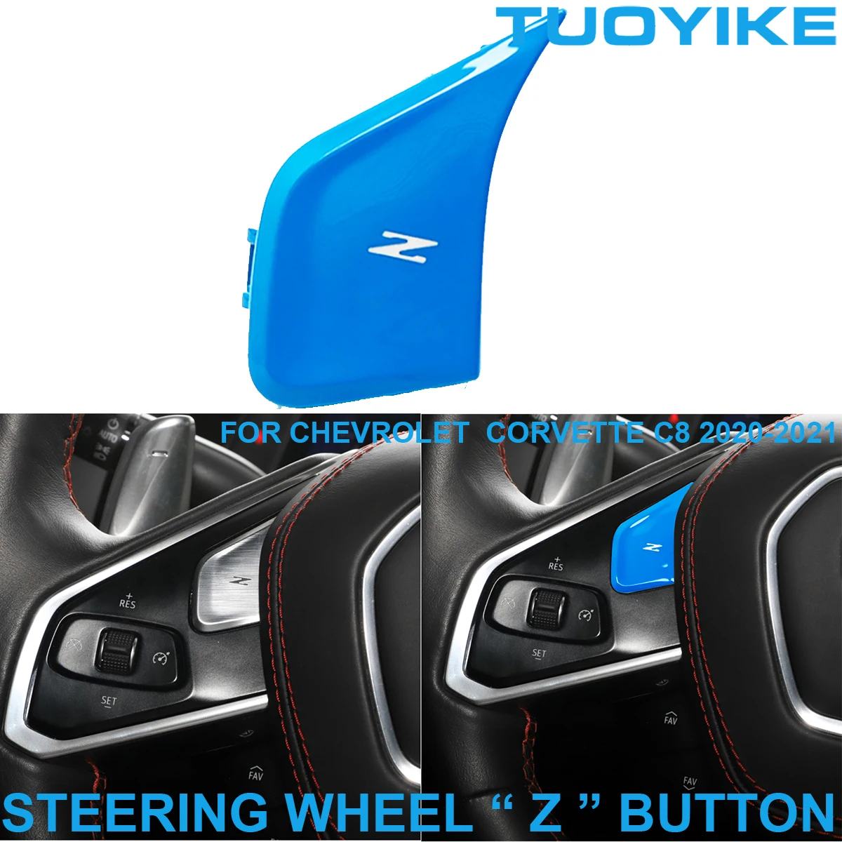 

LHD RHD Car Real Carbon Fiber Steering Wheel Upper Z Letter Button Replace Trim Cover Blue For Chevrolet Corvette C8 2020-2021