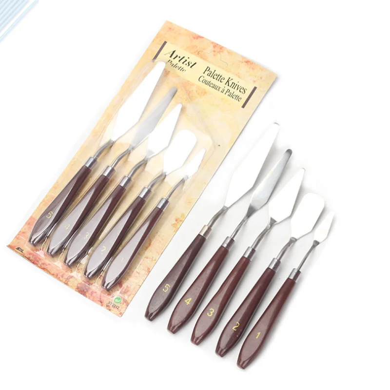 

5Pcs/Set Oil Painting Knife New Stainless Steel Color Matching Scraper Gouache Paint Scraper Palette Knife Watercolors