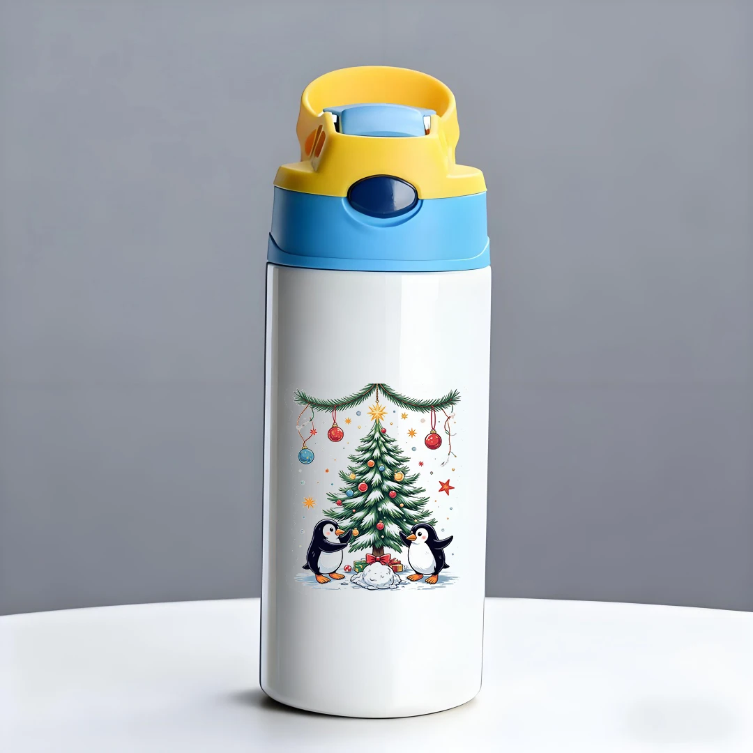 Tasse isolée en acier inoxydable 304, tasse en paille de pingouin de noël, bouteille d'eau isolée pour enfants, rétention de chaleur, Reten froid