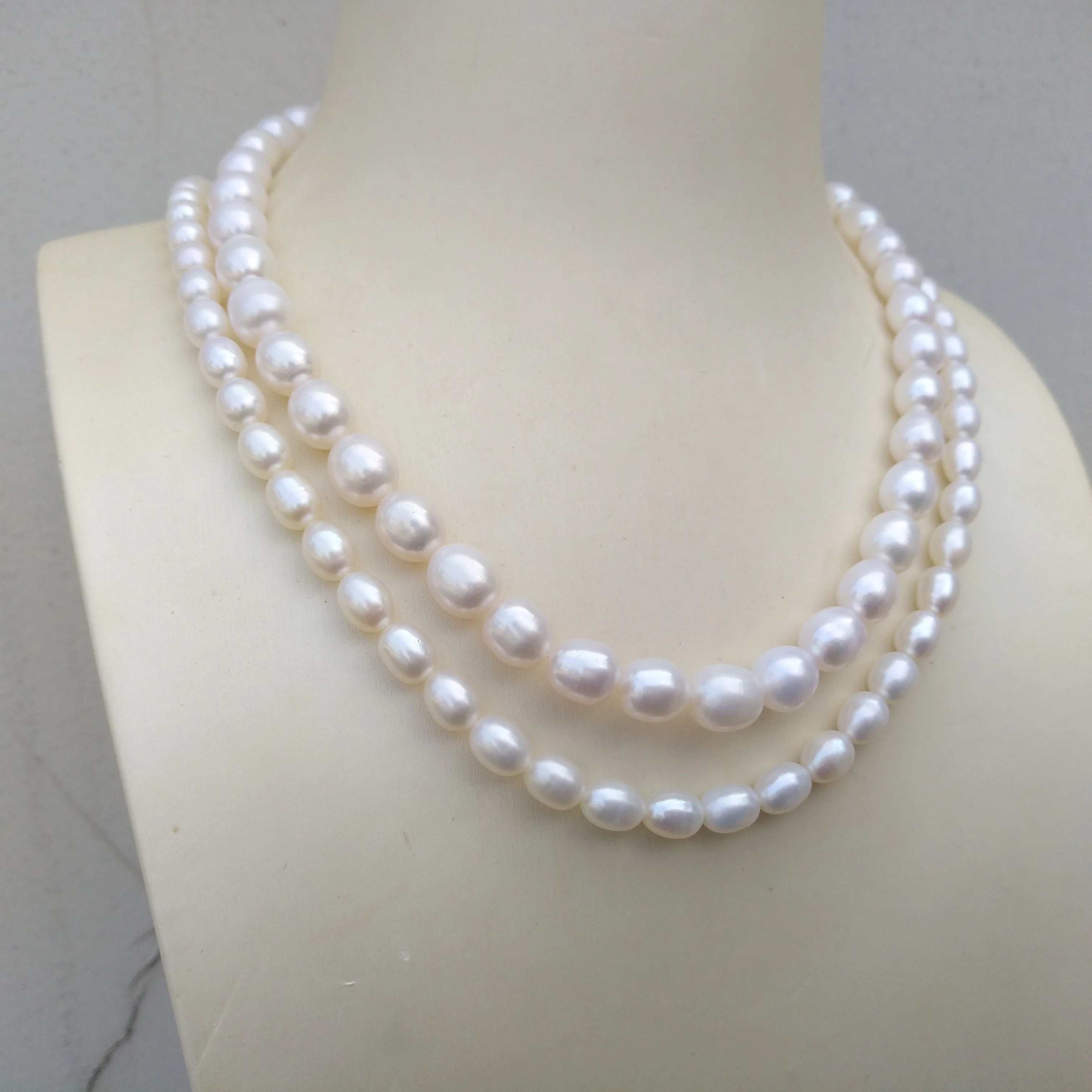 Double Strands AAA+ Natural Akoya White Pearl Necklace 40cm We Specialize In Pearl Jewelry.