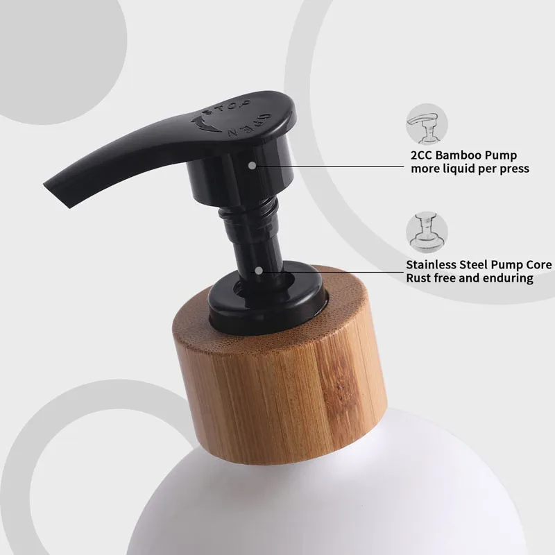 2 Pcs 500ML Refillable Wooden Pump Soap Dispenser With Tray For Kitchen Bathroom Body Wash Shampoo Conditioner Empty Bottles