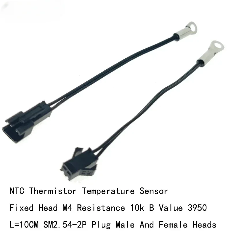 20pcs Temperature Sensor   Fixed Head M4 Resistance 10k B Value 3950  L=10CM SM2.54-2P Plug Male And Female  NTC Thermistor