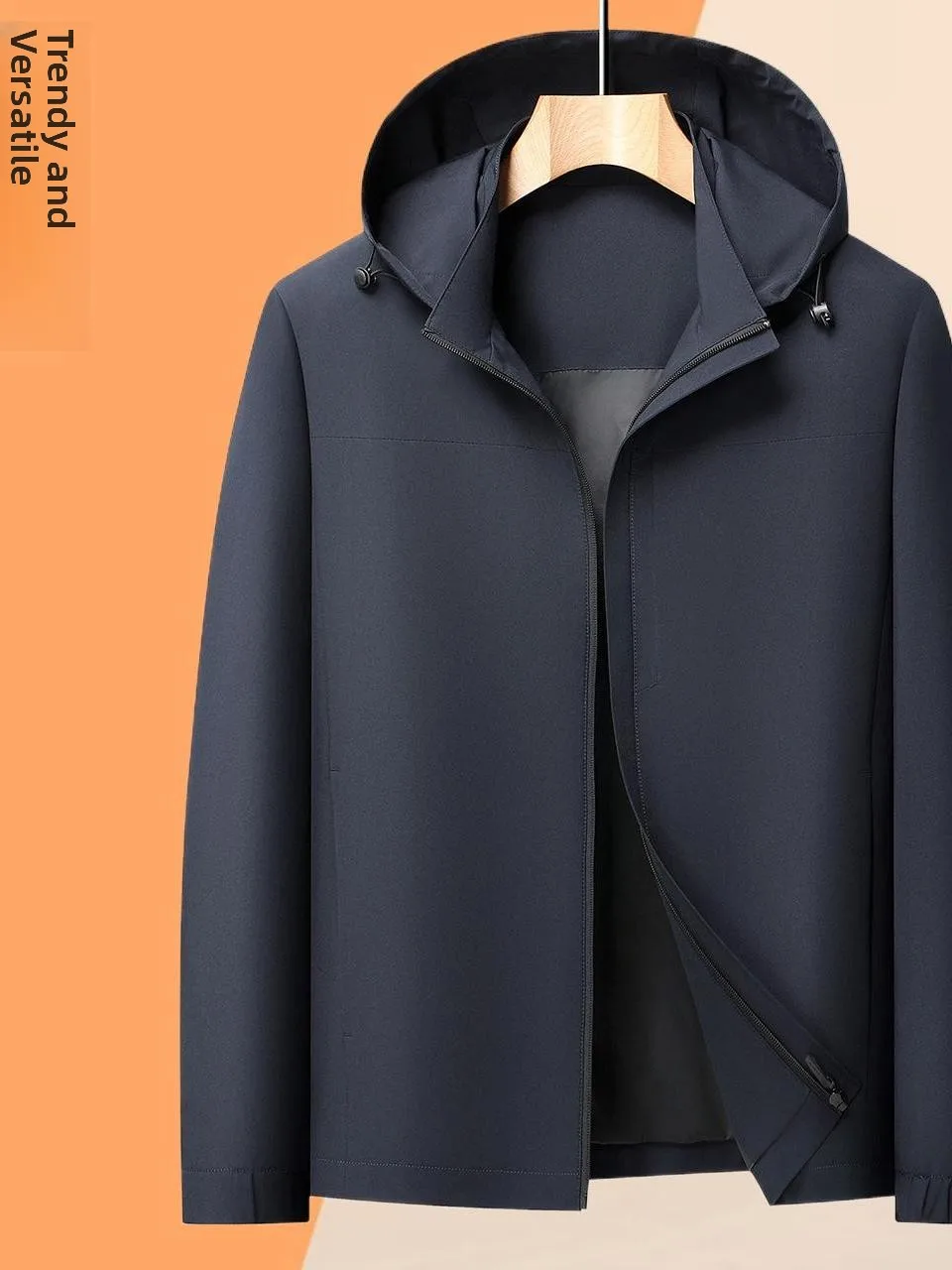 

Новая повседневная мужская куртка-пальто на весну-осень с капюшоном, однотонная, для мужчин среднего возраста, модная, универсальная, удобная, с длинными рукавами