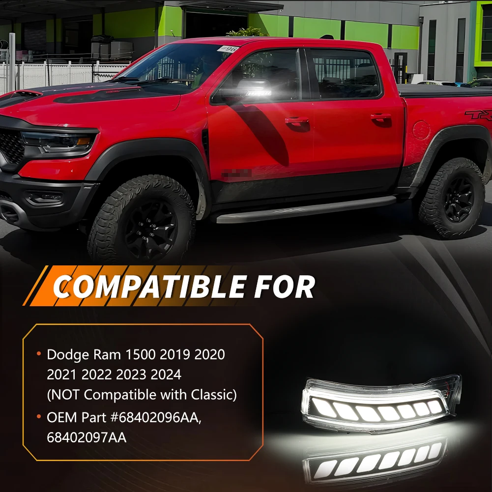 2Pcs Side Mirror Light Signal Light Switchback LED For 2019 2020 2021 2022 2023 2024 Dodge RAM 1500 (Not for RAM 1500 Classic)