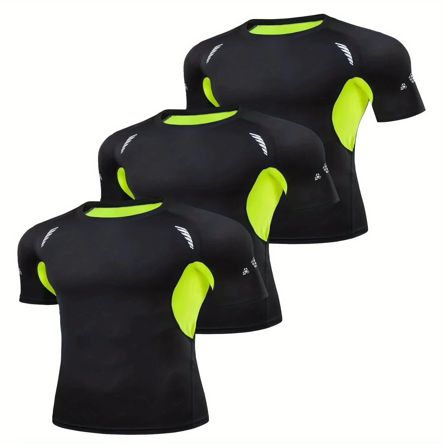 Men's 3pcs Compression Sports T-shirts Set, Comfy Breathable And Quick Drying Base Shirt For Running, Jogging, T-shirt, Gym, Fit