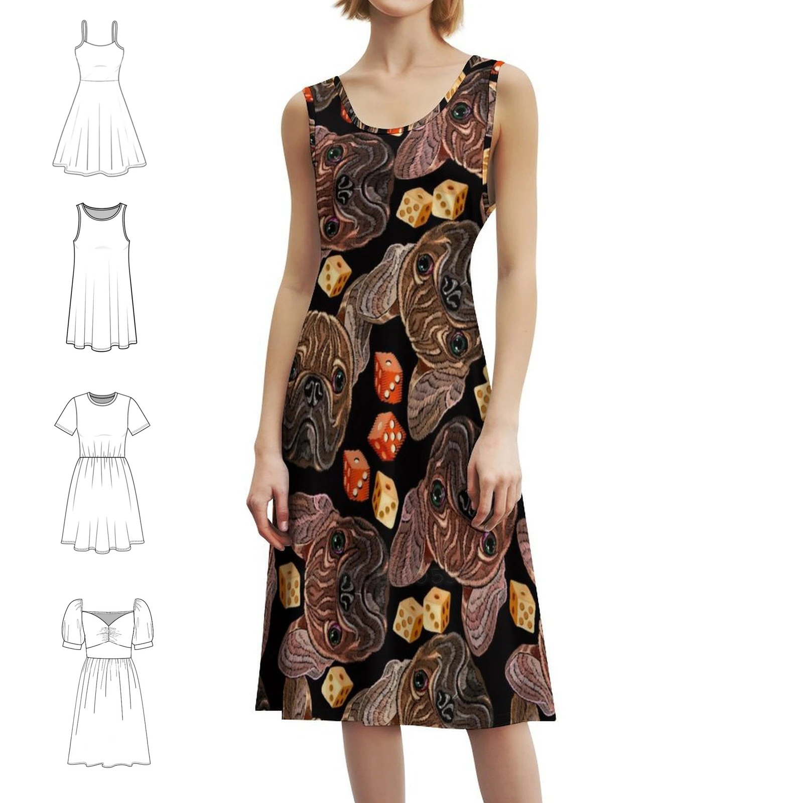 التطريز البلدغ والنرد بوهو شيك فستان أنيق موضة شاطئ حفل زفاف ثوب الحيوان البلدغ الكلاب الكرتون كازينو #1