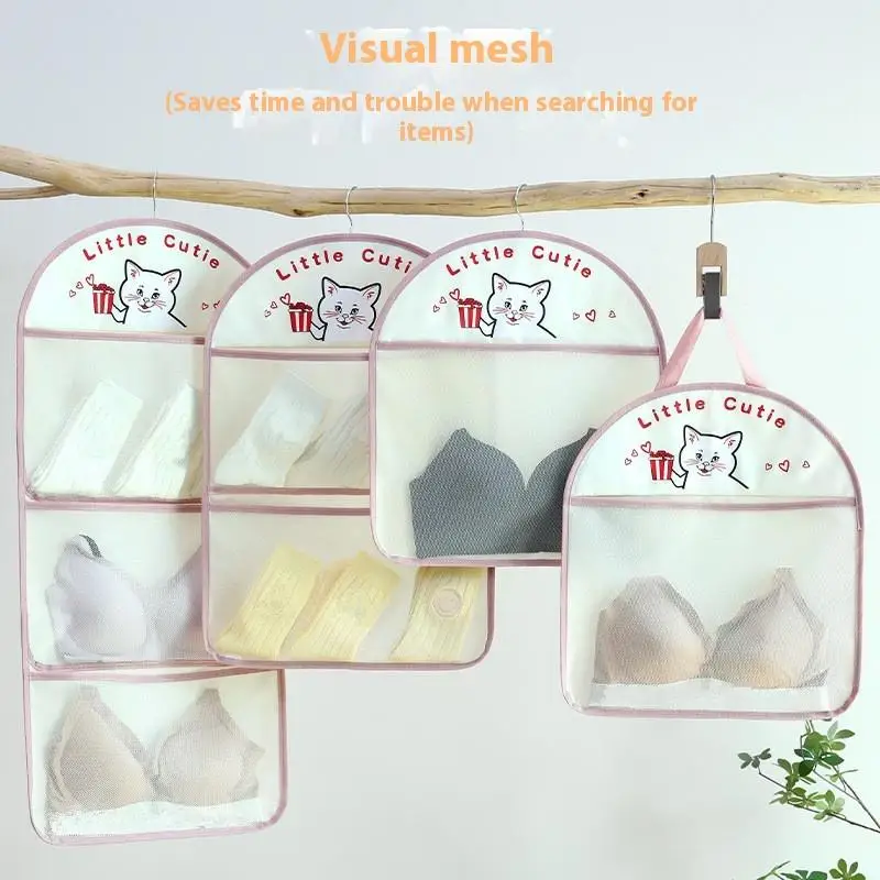 Bolsa de malha de armazenamento de grande capacidade de 2/3 camadas, bolsa de armazenamento de meias, organizador de guarda-roupa respirável com cabide de roupas