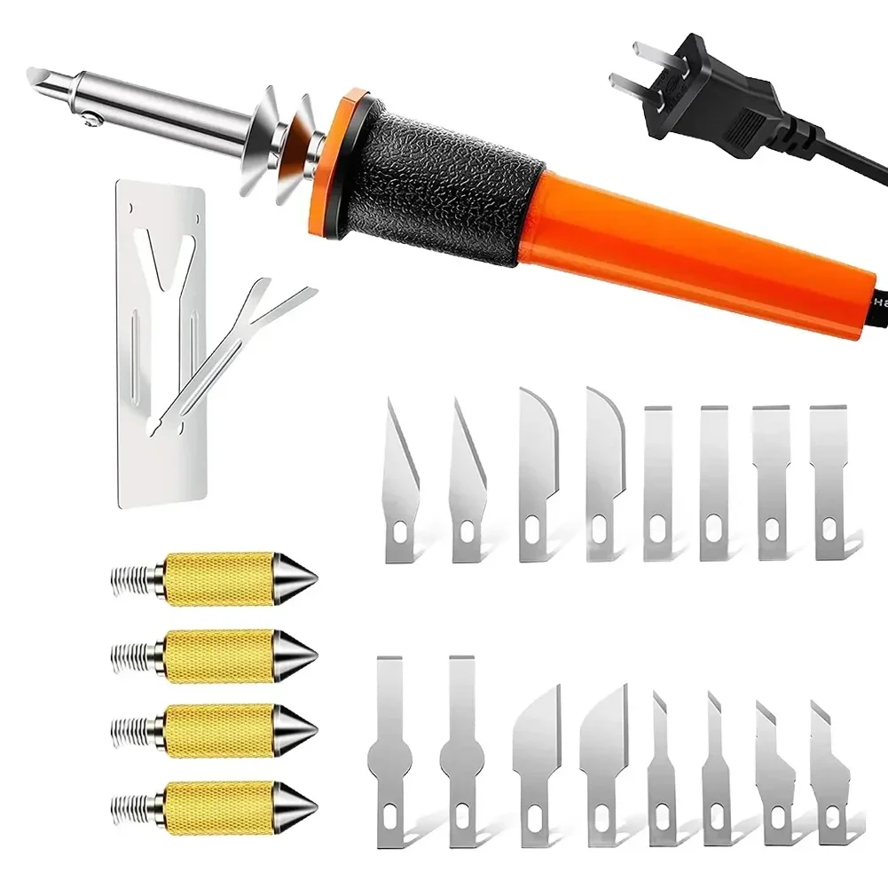 22PCS/SET Electric Hot Knifes Cutter Tool Kit With Heat Cutter Stencil Cutter For Soft Thin Plastic Cloth Stencil US/EU Plug