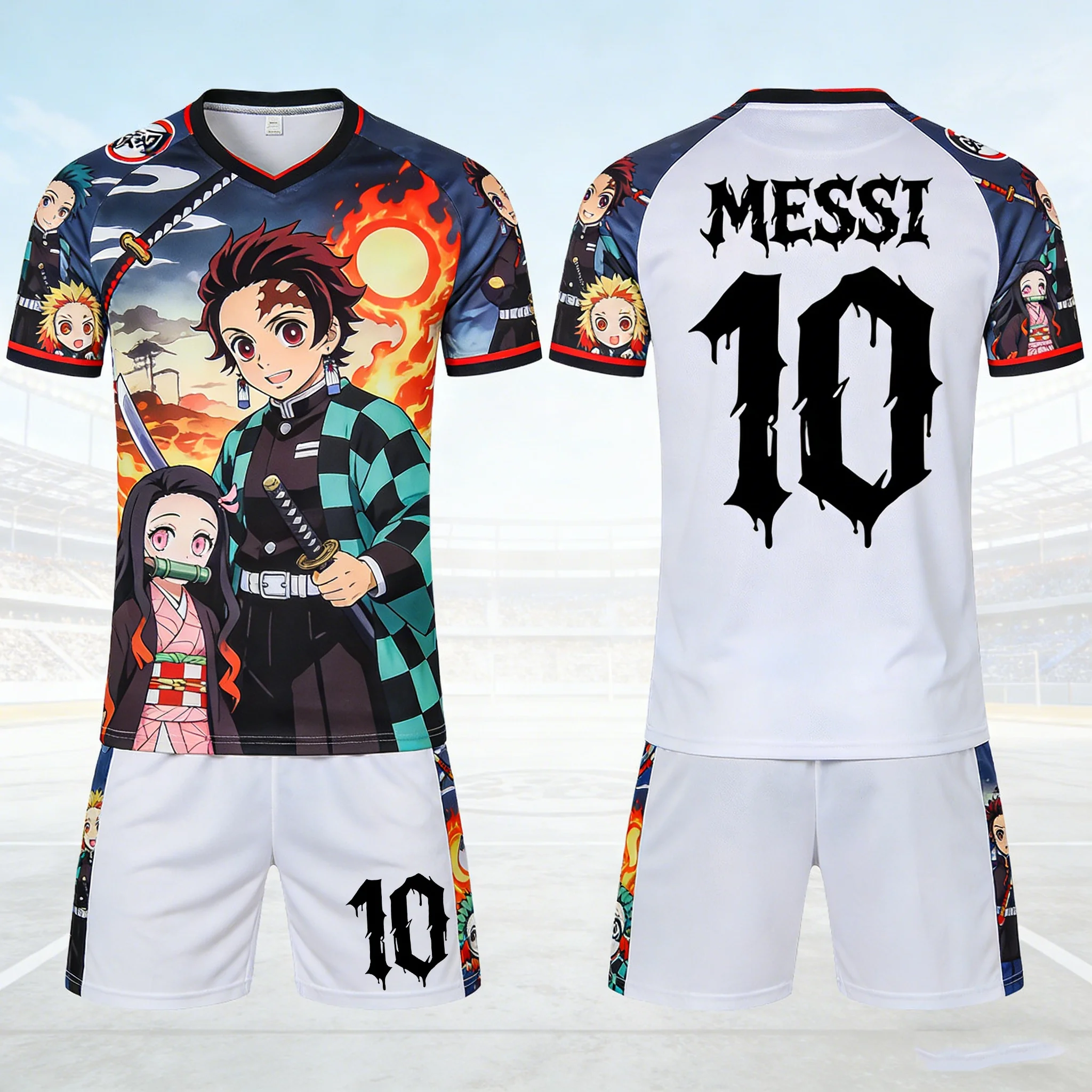 

Свитшоты с героями аниме «Истребитель демонов», футбольные свитшоты MESSI для активного отдыха, быстросохнущие мужские футболки и шорты, детские комплекты.