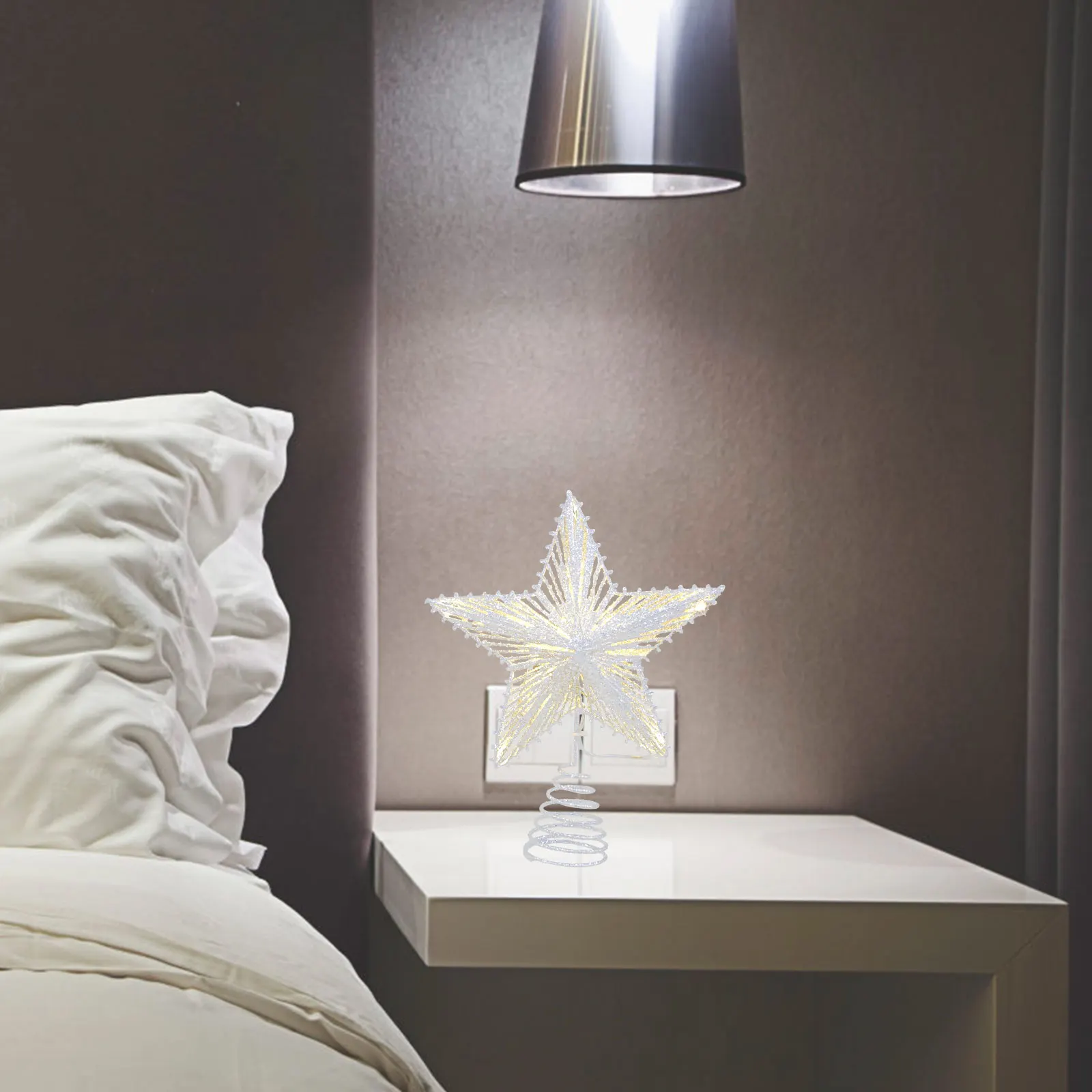 

Christmas Decoration Xmas Tree Stars Plastic Lightweight Compact nament Pentagram Silver Treetop Decor Light String Easy