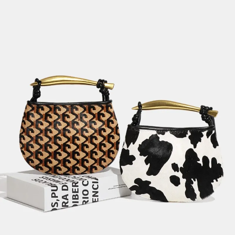 

Женская сумка через плечо из натуральной кожи с леопардовым принтом и конским волосом, роскошная металлическая сумка-тоут на одно плечо для поездок на работу