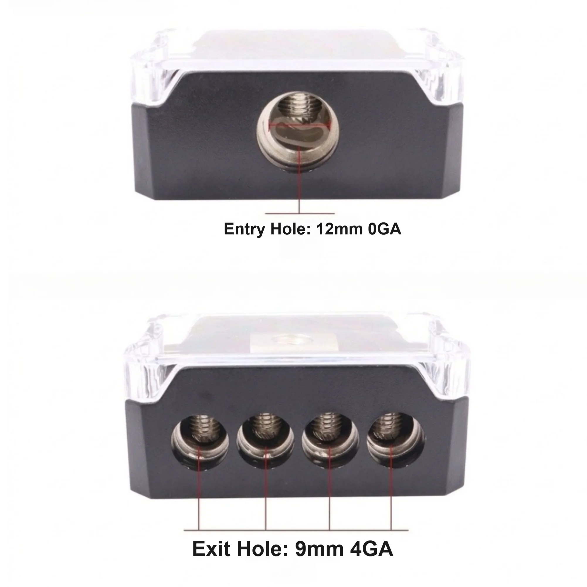 2pcs 4 Way For Car Audio Power Distribution Block Zinc Alloy Construction PolyFor Carbonate Clear Cover 12 48V