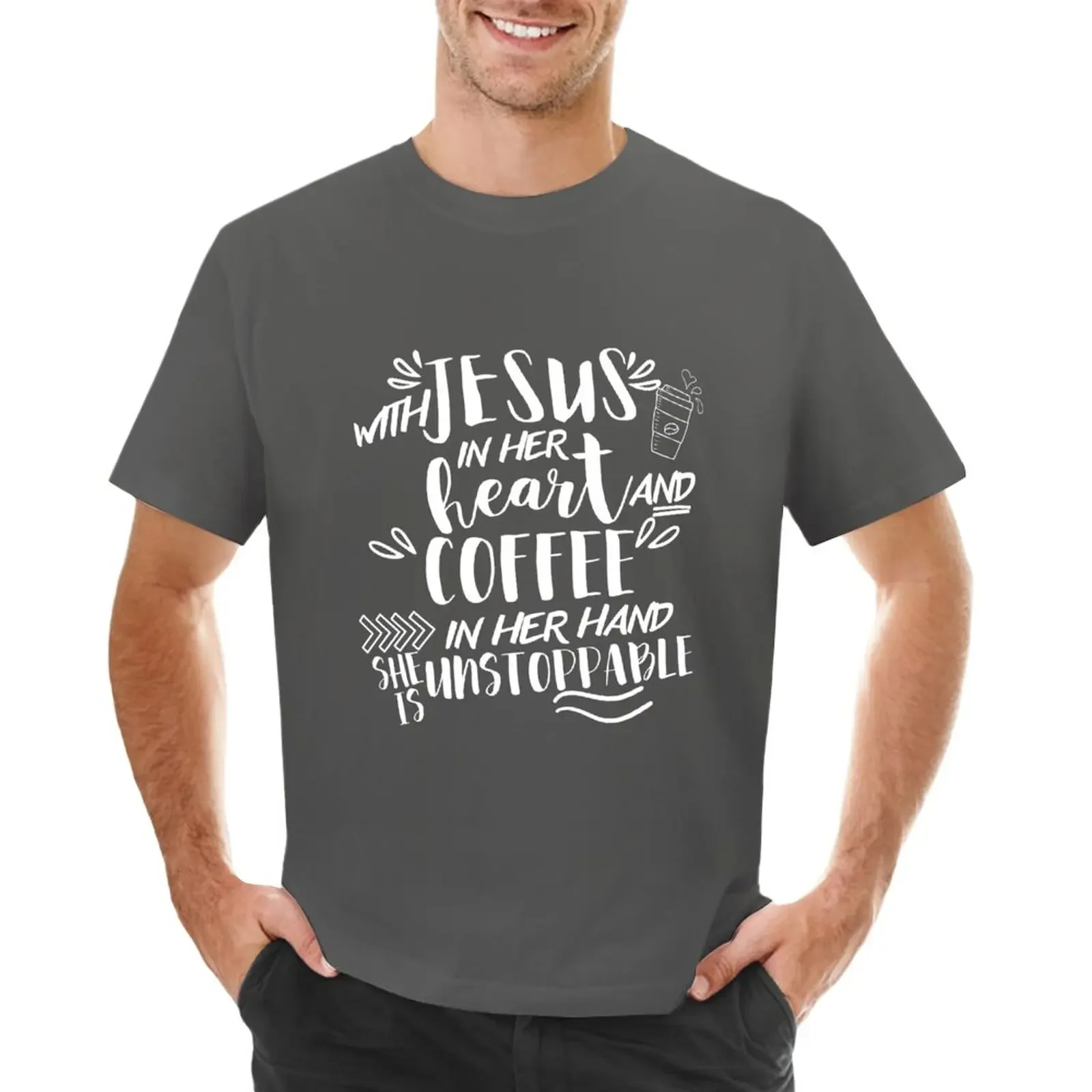 With Jesus In Her Heart And Coffee In Her Hand She Is Unstoppable T-Shirt sports fans tees t shirts for men pack