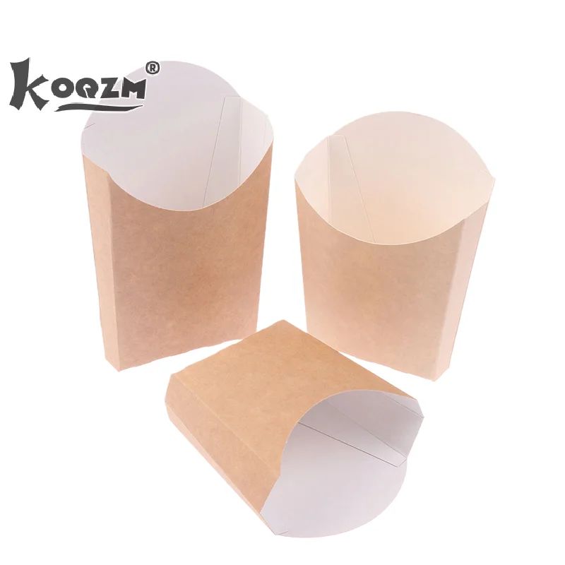 10Pcs French Fries Cup Disposable Kraft Paper Snack Anti-oil Cups Packing Box Take Away Fast Food Container Supplies