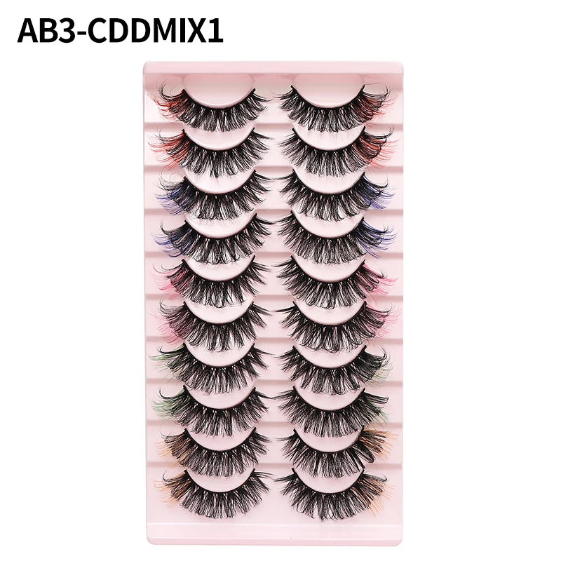 DINGSEN 10 Paar MIX Farbige DD-Curl-Wimpern für Make-up, Kunstnerz-Wimpern, Vollstreifen-Wimpern, Rot, Blau, Grün – Detail 13