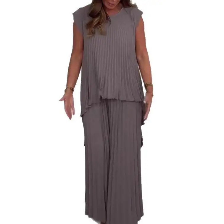 2025 Faion Stazione indipendente da donna rotonda Ne Color Sve Pantaloni a gamba dritta piegati Set da due pezzi Pantaloni casual