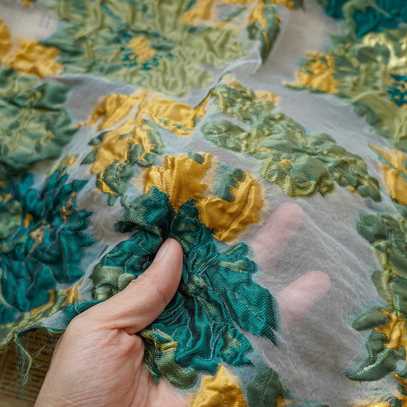 Yarn Dyed Large Flowers Embossed Jacquard Fabric Women\'s Spring and Summer New Dress Fabric 50cmx140cm