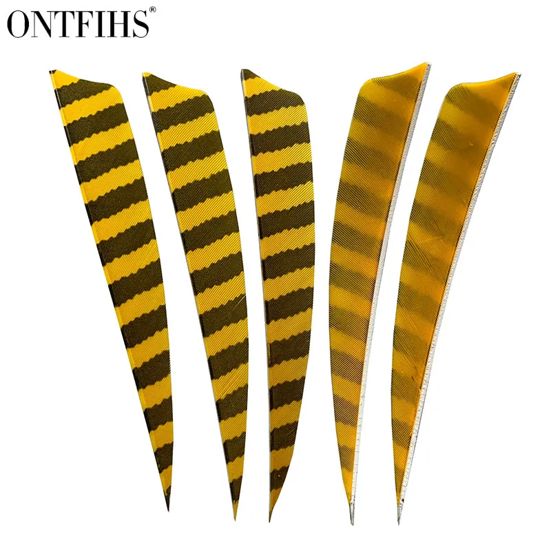 50 Pcs /Lot ONTFIHS 5 Inch  Arrow Real Turkey  Feathers Shield Cut Striped Fletching Archery Diy Accessories