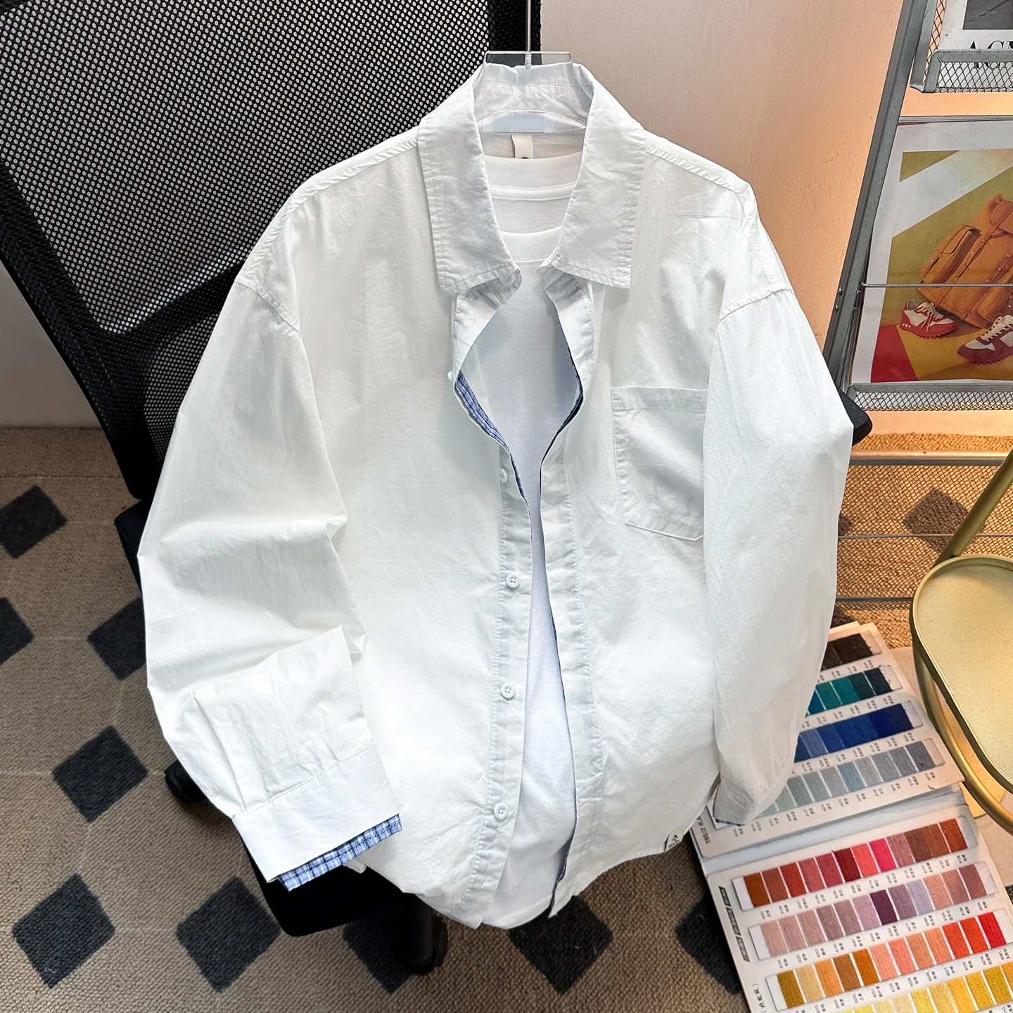 

Casual Sle Plaid White irt Men's Long Sve Button up Regular Fit Summer Sun Protection y Leisure Coat Jaet