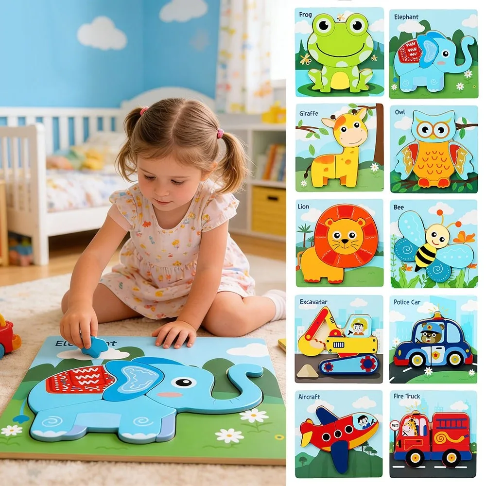 

3D деревянные пазлы, безопасные портативные интеллектуальные головоломки, игрушки, милые животные, серия, пазлы с мультяшными животными, детские развивающие игрушки