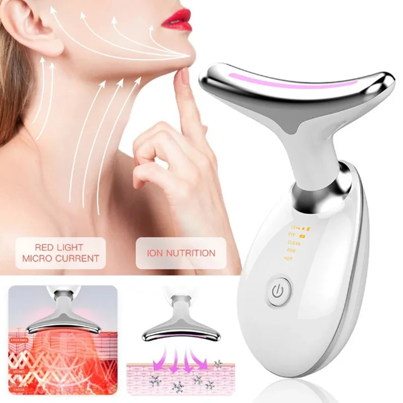 Neck Face Beauty Device 3 Colors LED Photon Therapy Skin Tighten Reduce Double Chin Anti Wrinkle Remove Skin Care Tools